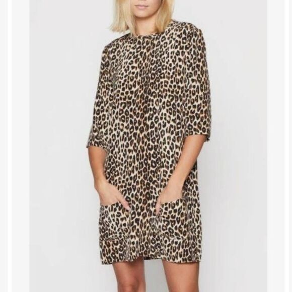 Equipment Aubrey Leopard Spotted 100% Silk 3/4 Sleeve Shift Dress Women's Small - Picture 4 of 14